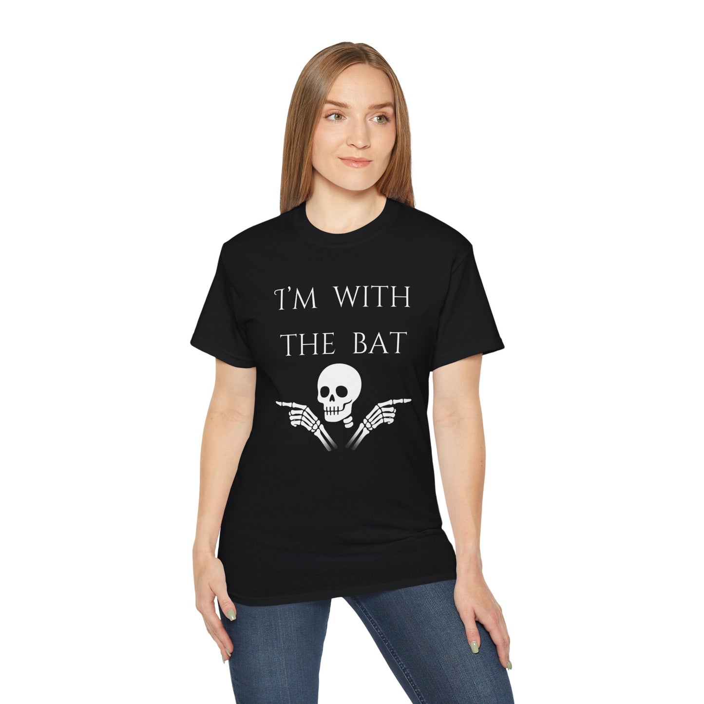 Unisex Bat-Themed Tee, Halloween Shirt, Gifting for Spooky Lovers, Casual Wear, I'm With the Bat T-Shirt