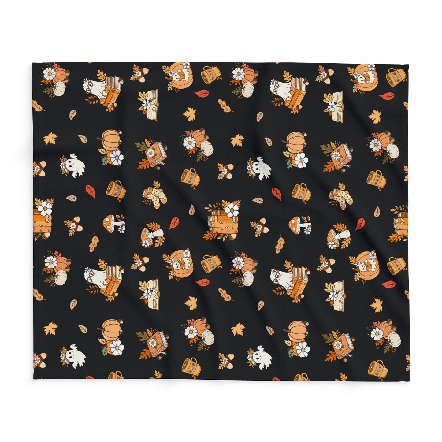 Cozy Fall Fleece Blanket, Autumn Decor Throw, Seasonal Charm for Home, Perfect for Snuggling or Gift Ideas, Halloween & Thanksgiving (Black)