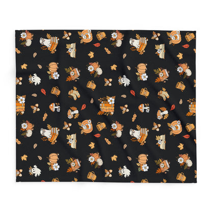 Cozy Fall Fleece Blanket, Autumn Decor Throw, Seasonal Charm for Home, Perfect for Snuggling or Gift Ideas, Halloween & Thanksgiving (Black)