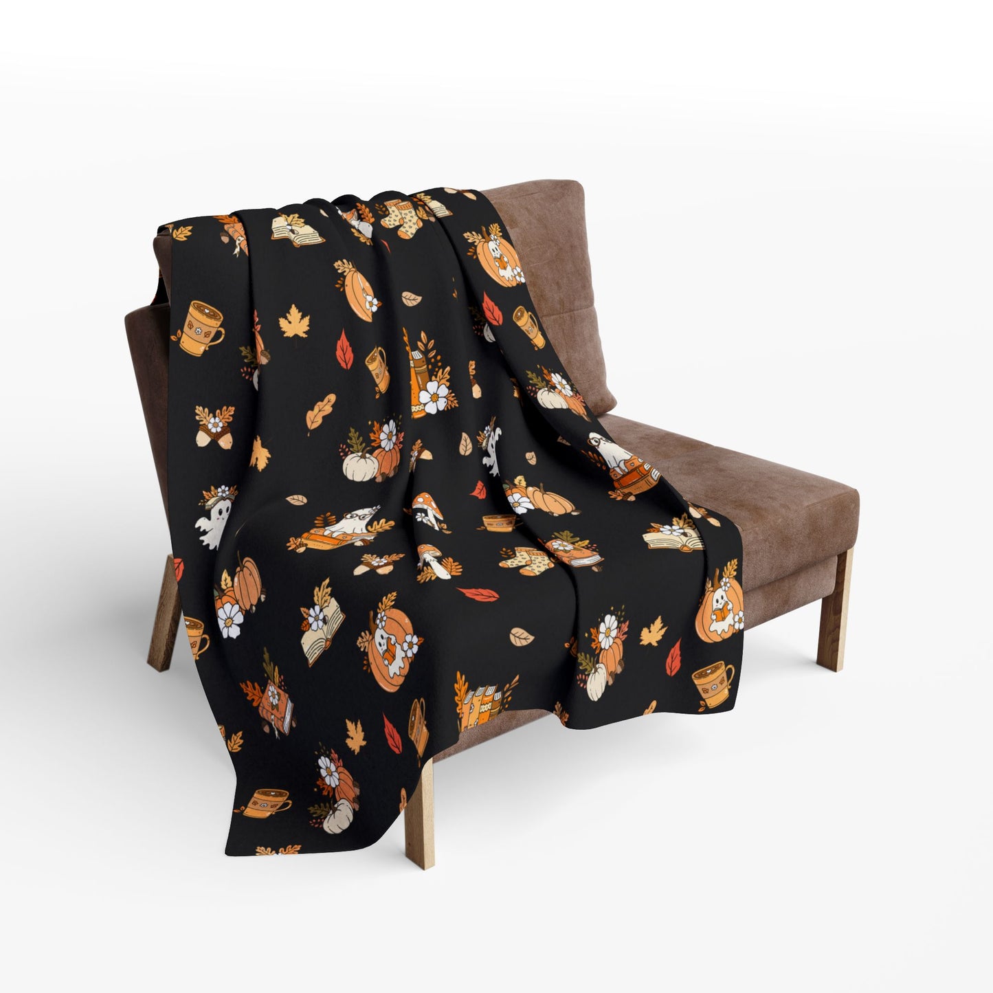 Cozy Fall Fleece Blanket, Autumn Decor Throw, Seasonal Charm for Home, Perfect for Snuggling or Gift Ideas, Halloween & Thanksgiving (Black)