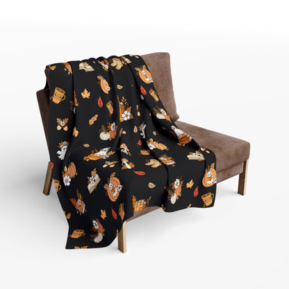 Cozy Fall Fleece Blanket, Autumn Decor Throw, Seasonal Charm for Home, Perfect for Snuggling or Gift Ideas, Halloween & Thanksgiving (Black)