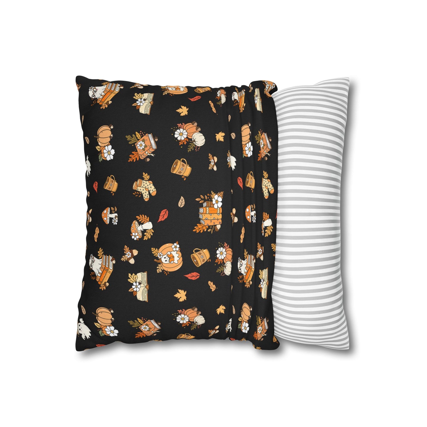 Fall-Themed Decorative Pillowcase, Cozy Home Decor, Autumn Cushion Cover, Gift, Seasonal Pillow (Black)