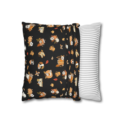 Fall-Themed Decorative Pillowcase, Cozy Home Decor, Autumn Cushion Cover, Gift, Seasonal Pillow (Black)