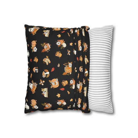 Fall-Themed Decorative Pillowcase, Cozy Home Decor, Autumn Cushion Cover, Gift, Seasonal Pillow (Black)