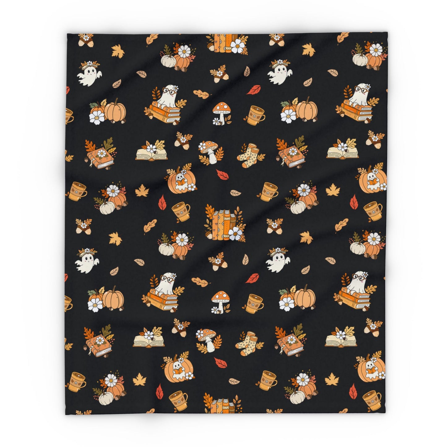 Cozy Fall Fleece Blanket, Autumn Decor Throw, Seasonal Charm for Home, Perfect for Snuggling or Gift Ideas, Halloween & Thanksgiving (Black)