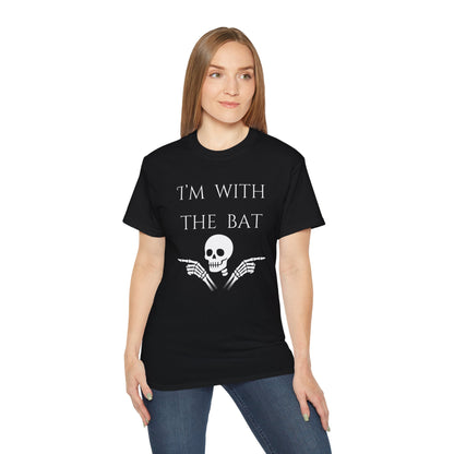 Unisex Bat-Themed Tee, Halloween Shirt, Gifting for Spooky Lovers, Casual Wear, I'm With the Bat T-Shirt