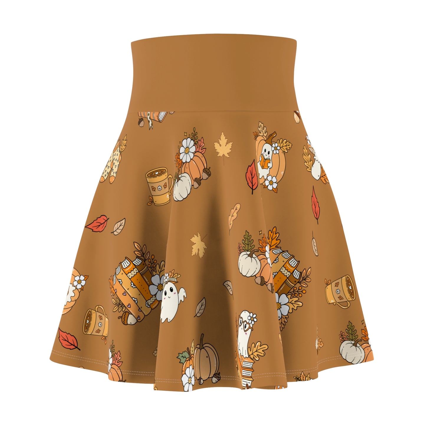 Autumn Harvest Women's Skater Skirt, Fall Fashion, Cute Skirt, Festival Wear, Halloween, Thanksgiving Outfit, Seasonal Style (Light Brown)