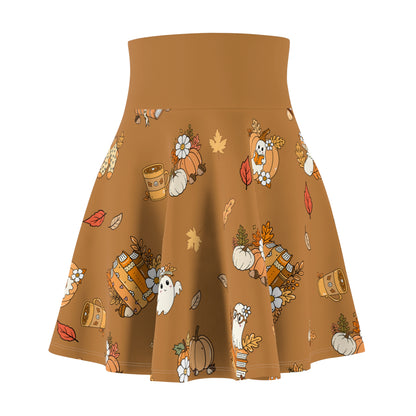 Autumn Harvest Women's Skater Skirt, Fall Fashion, Cute Skirt, Festival Wear, Halloween, Thanksgiving Outfit, Seasonal Style (Light Brown)