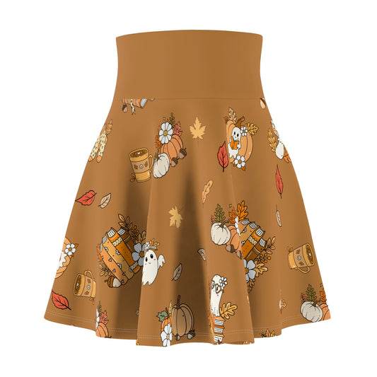 Autumn Harvest Women's Skater Skirt, Fall Fashion, Cute Skirt, Festival Wear, Halloween, Thanksgiving Outfit, Seasonal Style (Light Brown)
