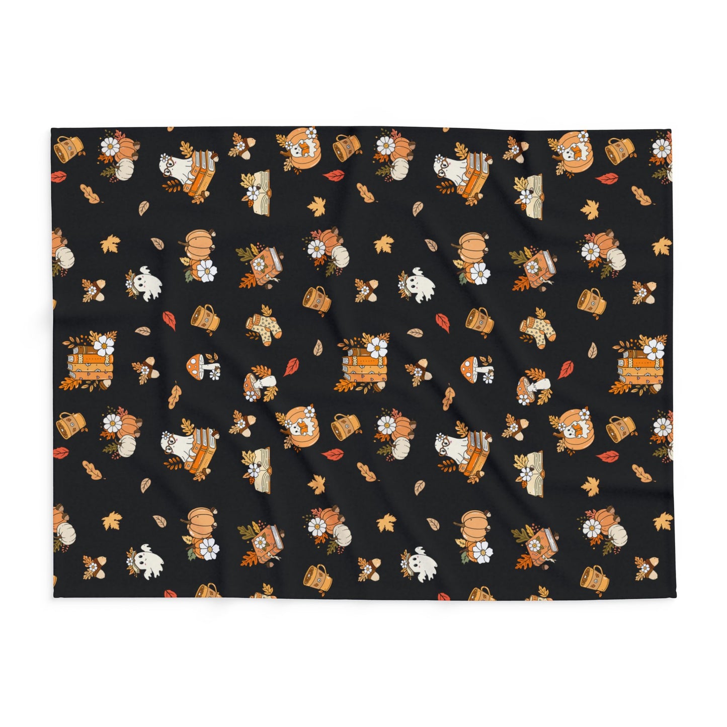 Cozy Fall Fleece Blanket, Autumn Decor Throw, Seasonal Charm for Home, Perfect for Snuggling or Gift Ideas, Halloween & Thanksgiving (Black)