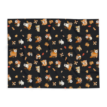 Cozy Fall Fleece Blanket, Autumn Decor Throw, Seasonal Charm for Home, Perfect for Snuggling or Gift Ideas, Halloween & Thanksgiving (Black)
