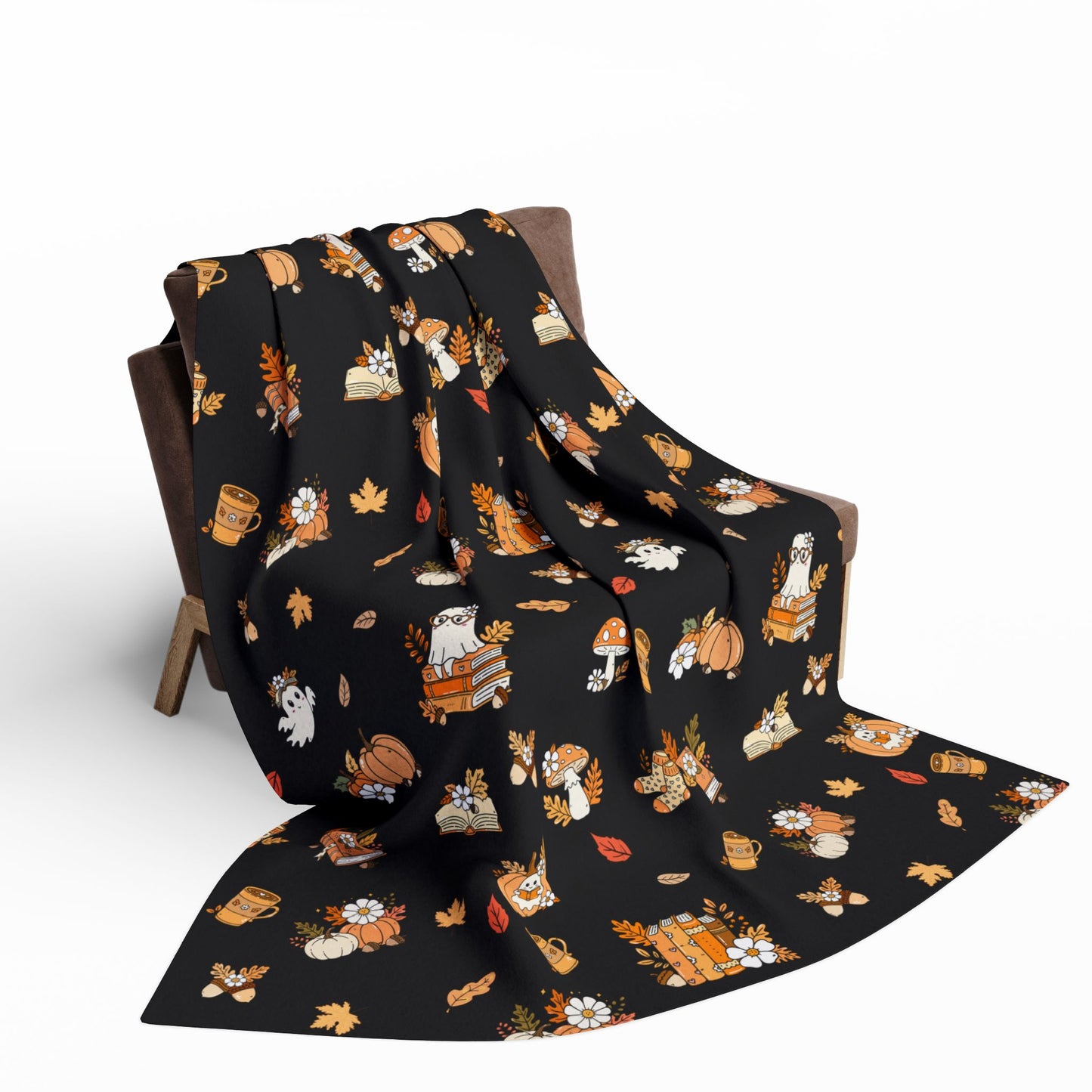 Cozy Fall Fleece Blanket, Autumn Decor Throw, Seasonal Charm for Home, Perfect for Snuggling or Gift Ideas, Halloween & Thanksgiving (Black)