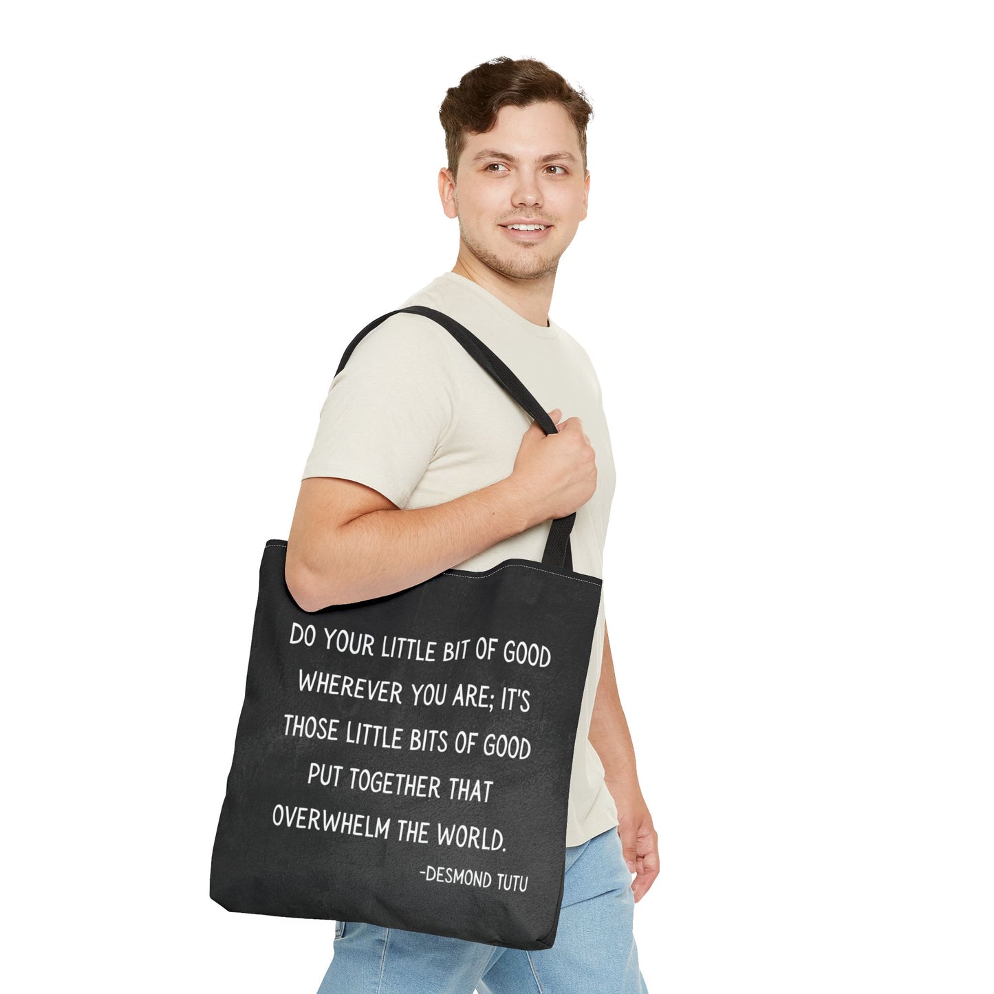 Inspirational Tote Bag, Eco-Friendly Shopping Bag, Gift for Activists, Motivational Carry-All, Peace and Love Bag, Desmond Tutu Quote
