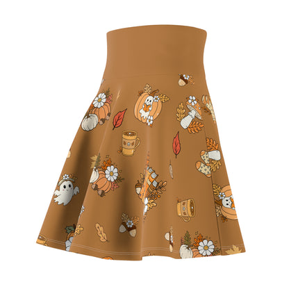 Autumn Harvest Women's Skater Skirt, Fall Fashion, Cute Skirt, Festival Wear, Halloween, Thanksgiving Outfit, Seasonal Style (Light Brown)