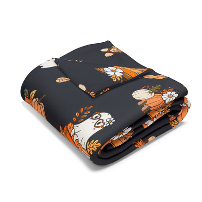 Cozy Fall Fleece Blanket, Autumn Decor Throw, Seasonal Charm for Home, Perfect for Snuggling or Gift Ideas, Halloween & Thanksgiving (Black)
