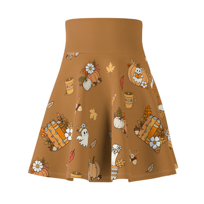 Autumn Harvest Women's Skater Skirt, Fall Fashion, Cute Skirt, Festival Wear, Halloween, Thanksgiving Outfit, Seasonal Style (Light Brown)