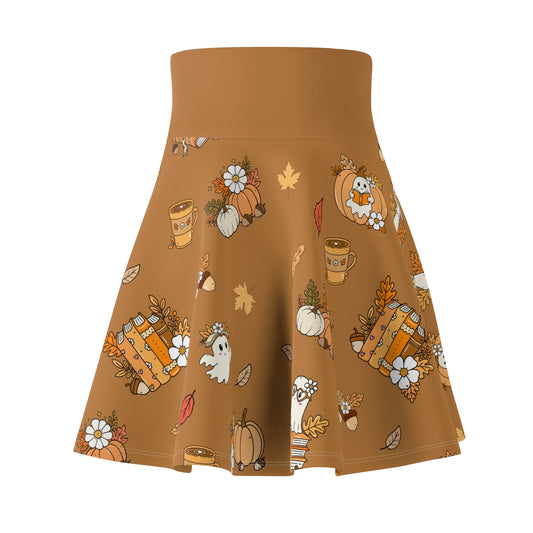 Autumn Harvest Women's Skater Skirt, Fall Fashion, Cute Skirt, Festival Wear, Halloween, Thanksgiving Outfit, Seasonal Style (Light Brown)