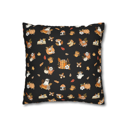 Fall-Themed Decorative Pillowcase, Cozy Home Decor, Autumn Cushion Cover, Gift, Seasonal Pillow (Black)