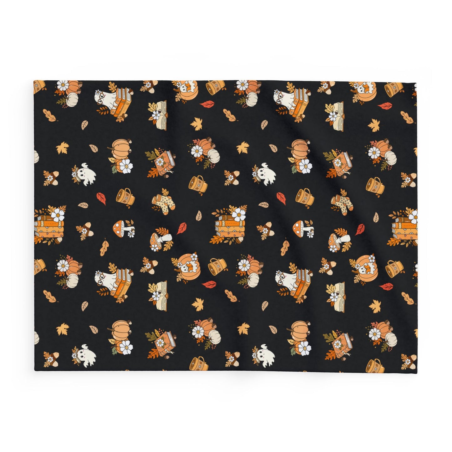 Cozy Fall Fleece Blanket, Autumn Decor Throw, Seasonal Charm for Home, Perfect for Snuggling or Gift Ideas, Halloween & Thanksgiving (Black)