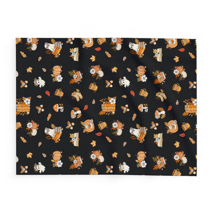 Cozy Fall Fleece Blanket, Autumn Decor Throw, Seasonal Charm for Home, Perfect for Snuggling or Gift Ideas, Halloween & Thanksgiving (Black)