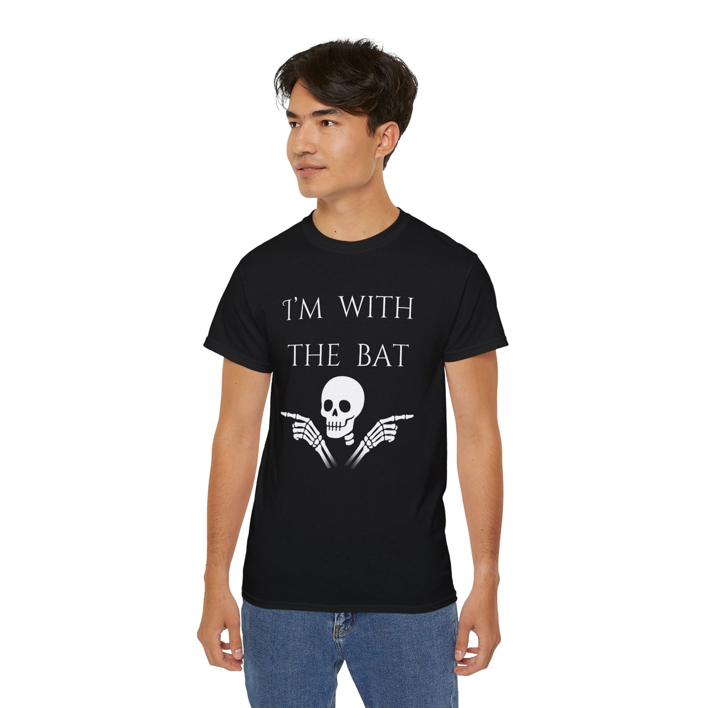 Unisex Bat-Themed Tee, Halloween Shirt, Gifting for Spooky Lovers, Casual Wear, I'm With the Bat T-Shirt