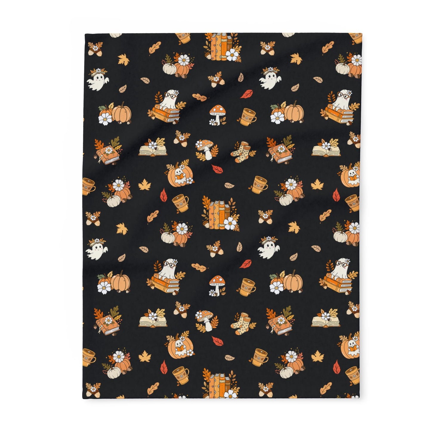 Cozy Fall Fleece Blanket, Autumn Decor Throw, Seasonal Charm for Home, Perfect for Snuggling or Gift Ideas, Halloween & Thanksgiving (Black)