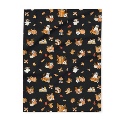 Cozy Fall Fleece Blanket, Autumn Decor Throw, Seasonal Charm for Home, Perfect for Snuggling or Gift Ideas, Halloween & Thanksgiving (Black)