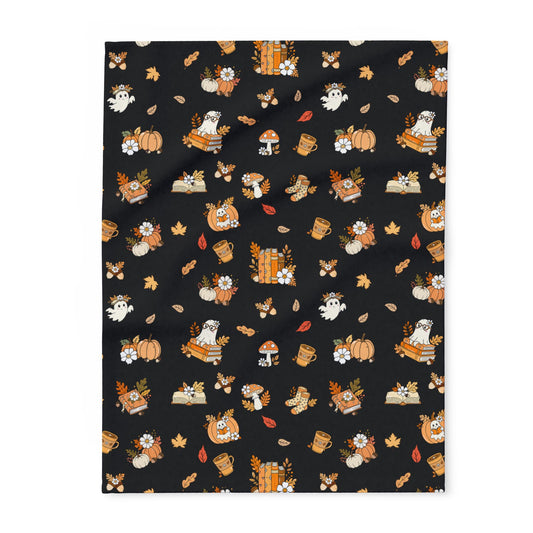 Cozy Fall Fleece Blanket, Autumn Decor Throw, Seasonal Charm for Home, Perfect for Snuggling or Gift Ideas, Halloween & Thanksgiving (Black)
