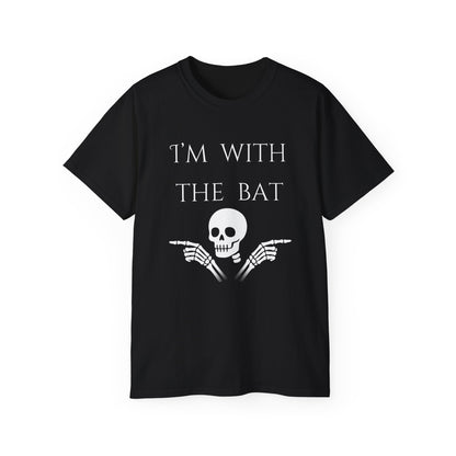 Unisex Bat-Themed Tee, Halloween Shirt, Gifting for Spooky Lovers, Casual Wear, I'm With the Bat T-Shirt