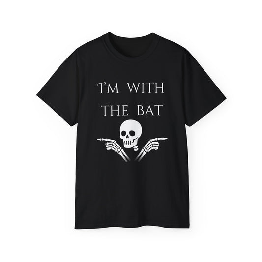 Unisex Bat-Themed Tee, Halloween Shirt, Gifting for Spooky Lovers, Casual Wear, I'm With the Bat T-Shirt