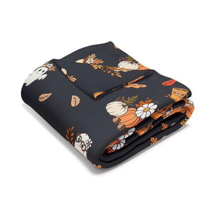 Cozy Fall Fleece Blanket, Autumn Decor Throw, Seasonal Charm for Home, Perfect for Snuggling or Gift Ideas, Halloween & Thanksgiving (Black)