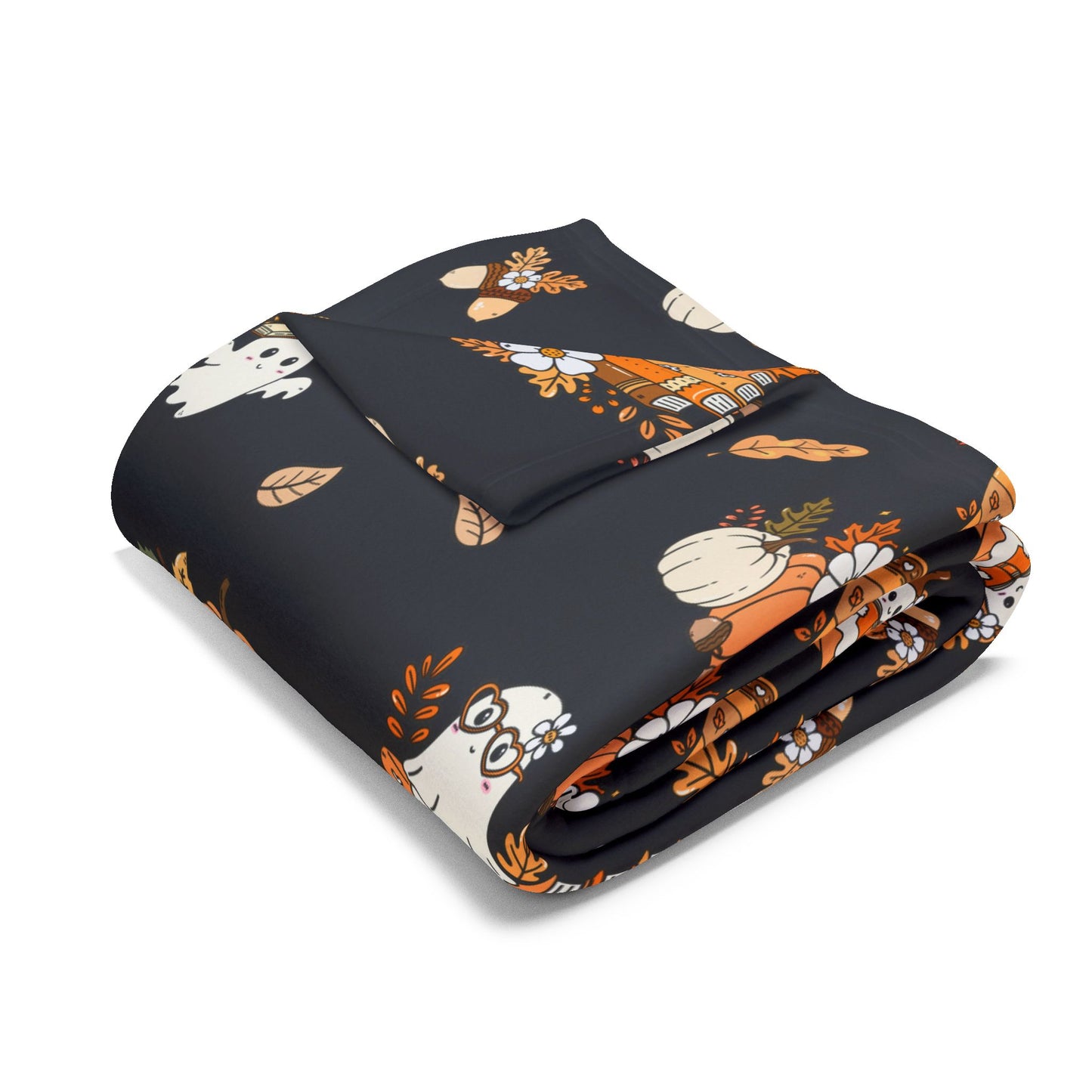 Cozy Fall Fleece Blanket, Autumn Decor Throw, Seasonal Charm for Home, Perfect for Snuggling or Gift Ideas, Halloween & Thanksgiving (Black)