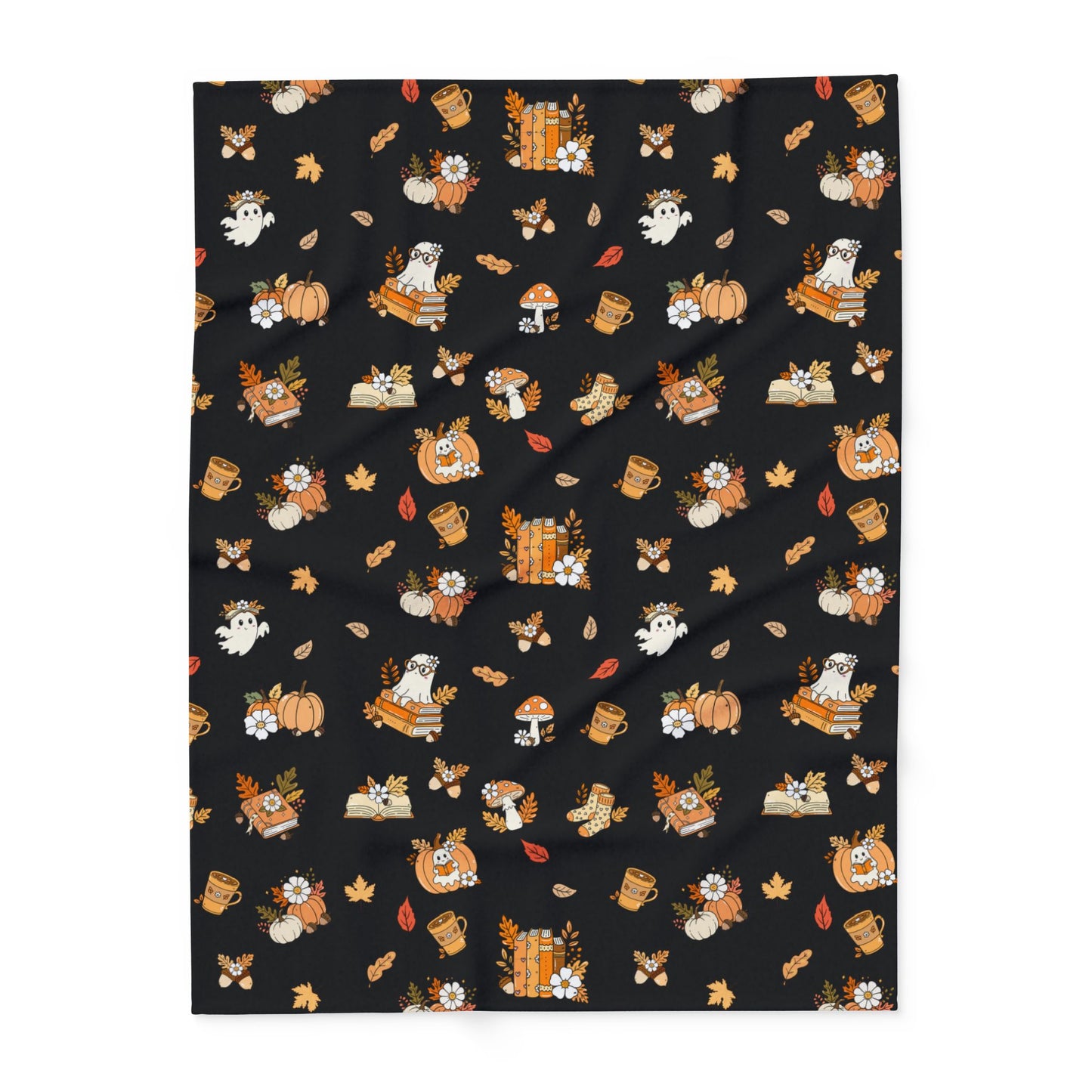 Cozy Fall Fleece Blanket, Autumn Decor Throw, Seasonal Charm for Home, Perfect for Snuggling or Gift Ideas, Halloween & Thanksgiving (Black)