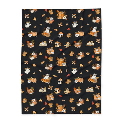 Cozy Fall Fleece Blanket, Autumn Decor Throw, Seasonal Charm for Home, Perfect for Snuggling or Gift Ideas, Halloween & Thanksgiving (Black)
