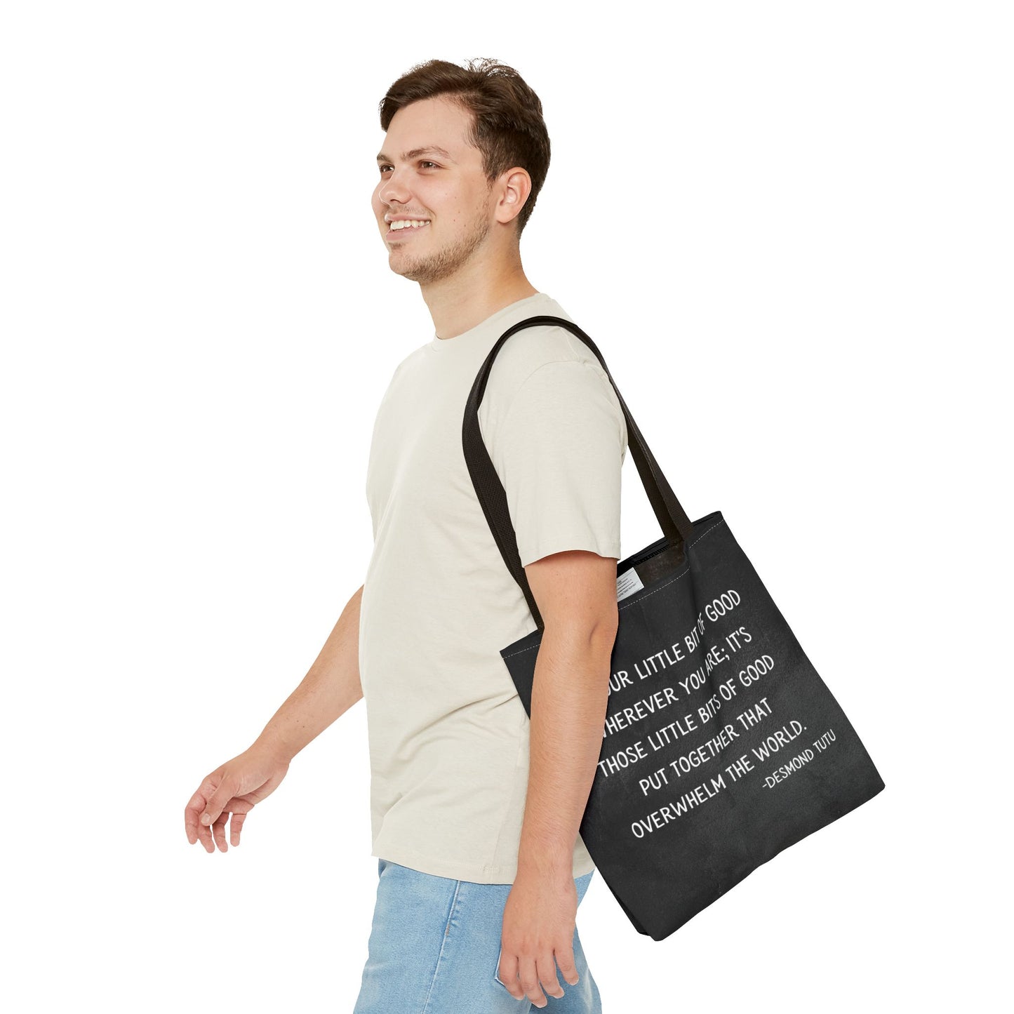 Inspirational Tote Bag, Eco-Friendly Shopping Bag, Gift for Activists, Motivational Carry-All, Peace and Love Bag, Desmond Tutu Quote