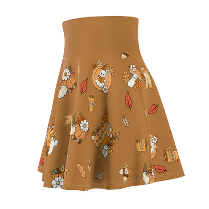 Autumn Harvest Women's Skater Skirt, Fall Fashion, Cute Skirt, Festival Wear, Halloween, Thanksgiving Outfit, Seasonal Style (Light Brown)