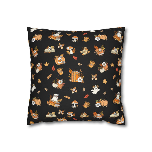 Fall-Themed Decorative Pillowcase, Cozy Home Decor, Autumn Cushion Cover, Gift, Seasonal Pillow (Black)