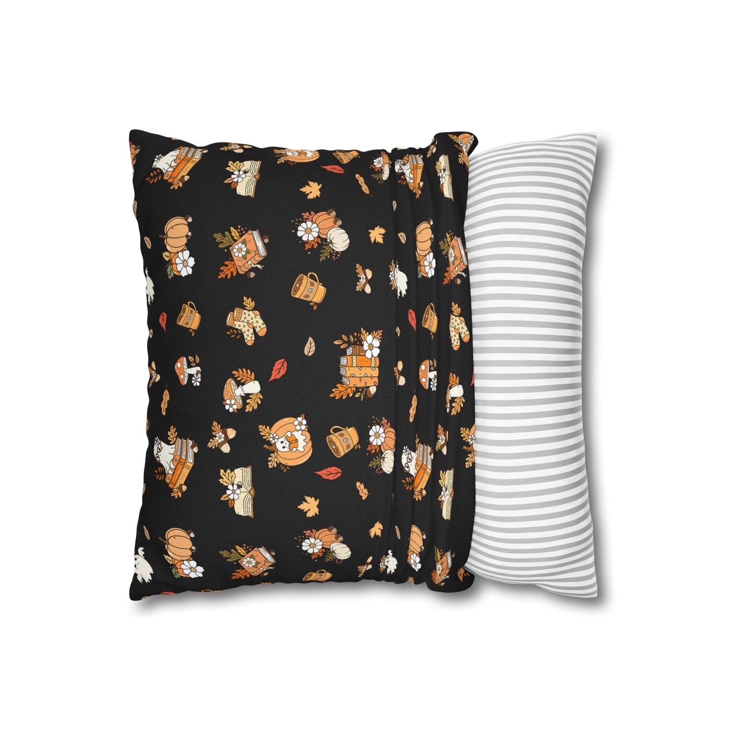 Fall-Themed Decorative Pillowcase, Cozy Home Decor, Autumn Cushion Cover, Gift, Seasonal Pillow (Black)