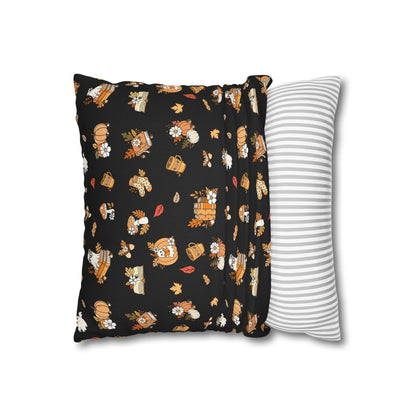 Fall-Themed Decorative Pillowcase, Cozy Home Decor, Autumn Cushion Cover, Gift, Seasonal Pillow (Black)