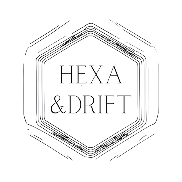 Hexagonal logo with 'HEXA & DRIFT' text on a white background